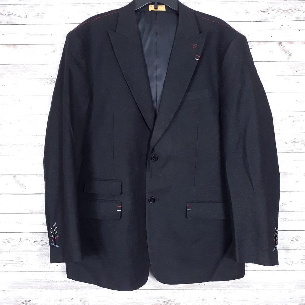 Lanzino Mens Sport Coat XL Black Colorful Stitching 220A